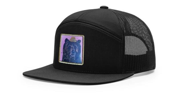 Black Seven Panel Hats Flyn Costello Honey Bear  