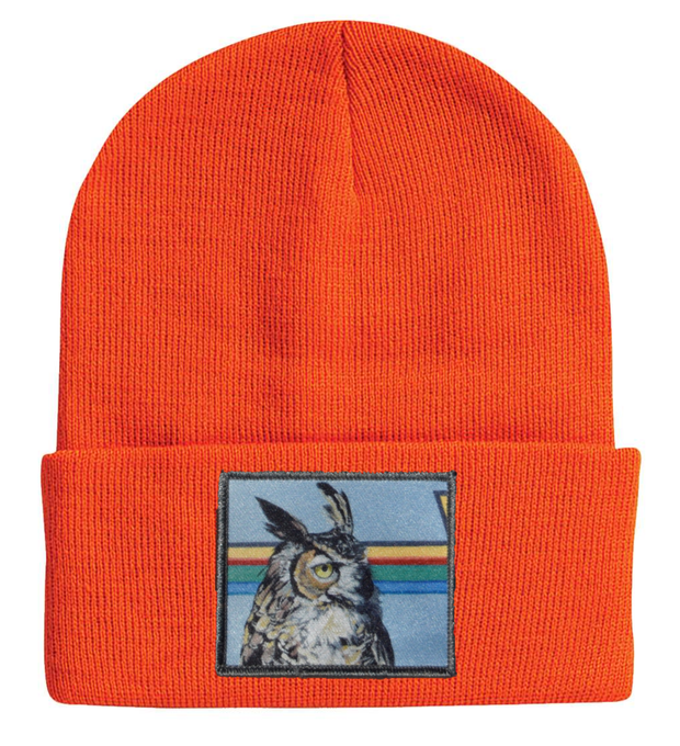 Gaia Owl Beanie Hats Flyn Costello Neon Orange  