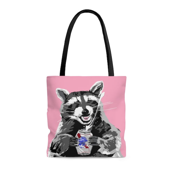 Beer Bandit Raccoon Tote Bag Pink tote bag Flyn Costello   