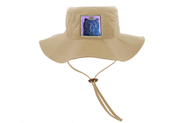 Khaki Bucket Hat with Drawstring Hats Flyn Costello Honey Bear  