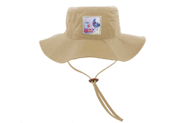 Khaki Bucket Hat with Drawstring Hats Flyn Costello Pigeons run On Donuts  