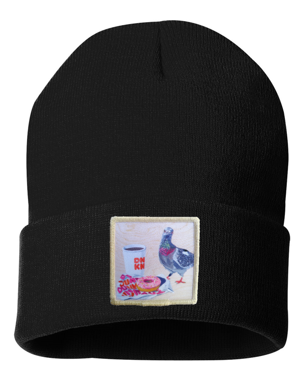 Pigeons Run on Donuts Beanie Hats Flyn Costello Black  