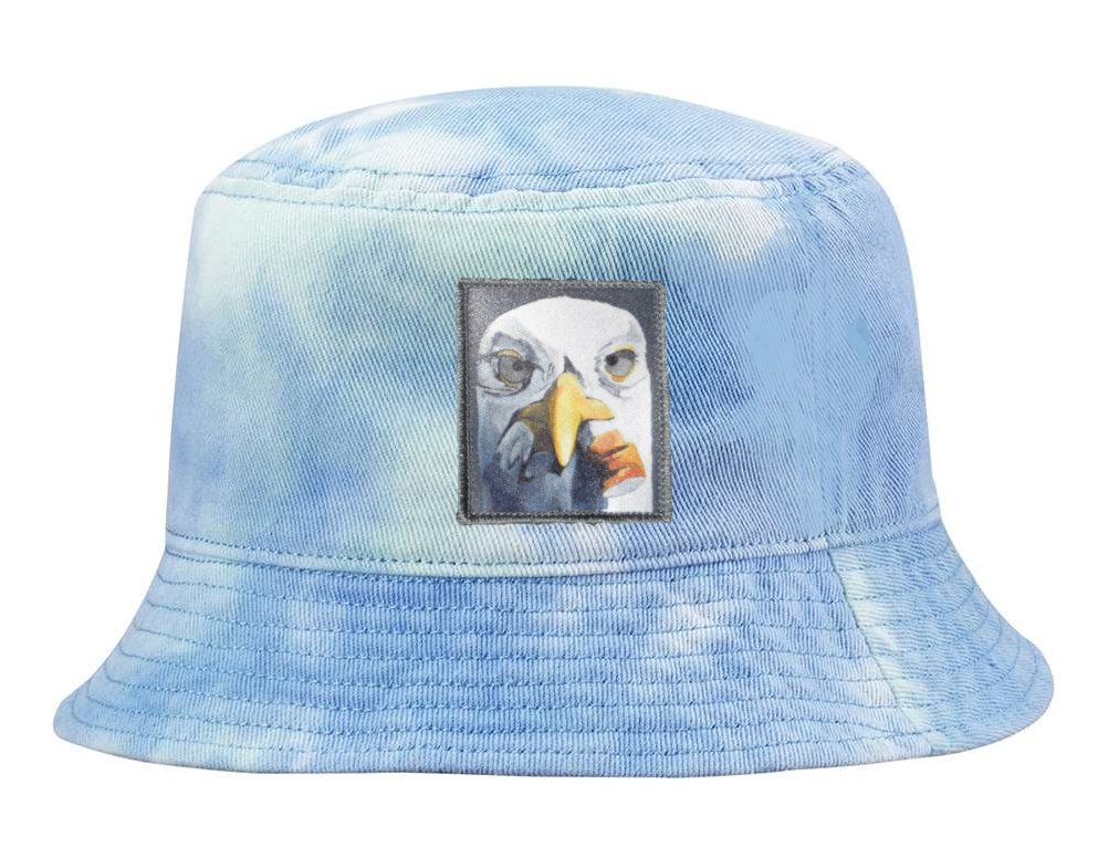 Tie Dyed Bucket- Blue Hats Flyn Costello Seagull with Cig  