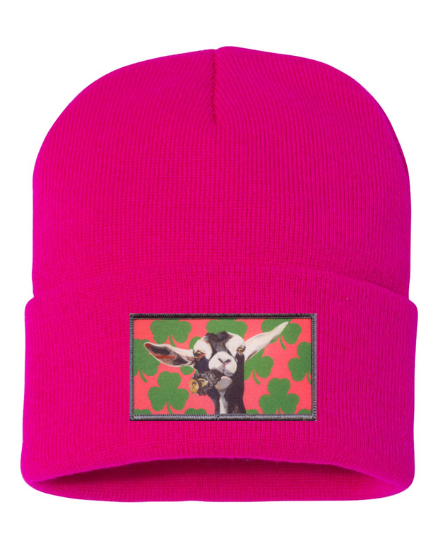 Can Crusher Goat Beanie Hats FlynHats Neon Fuchsia  