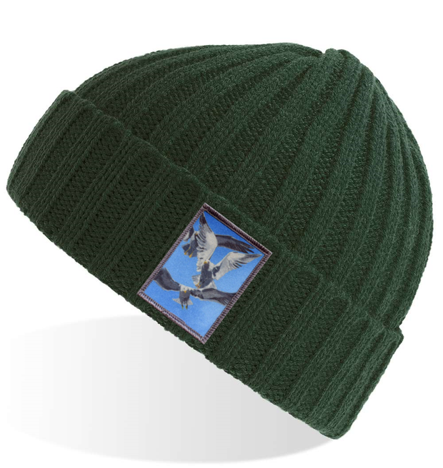 Green Sustainable Cable Knit Hats Flyn Costello Flock Of Seagulls  
