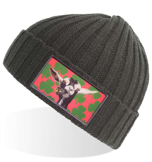 Grey Sustainable Cable Knit Hats Flyn Costello Can Crusher  