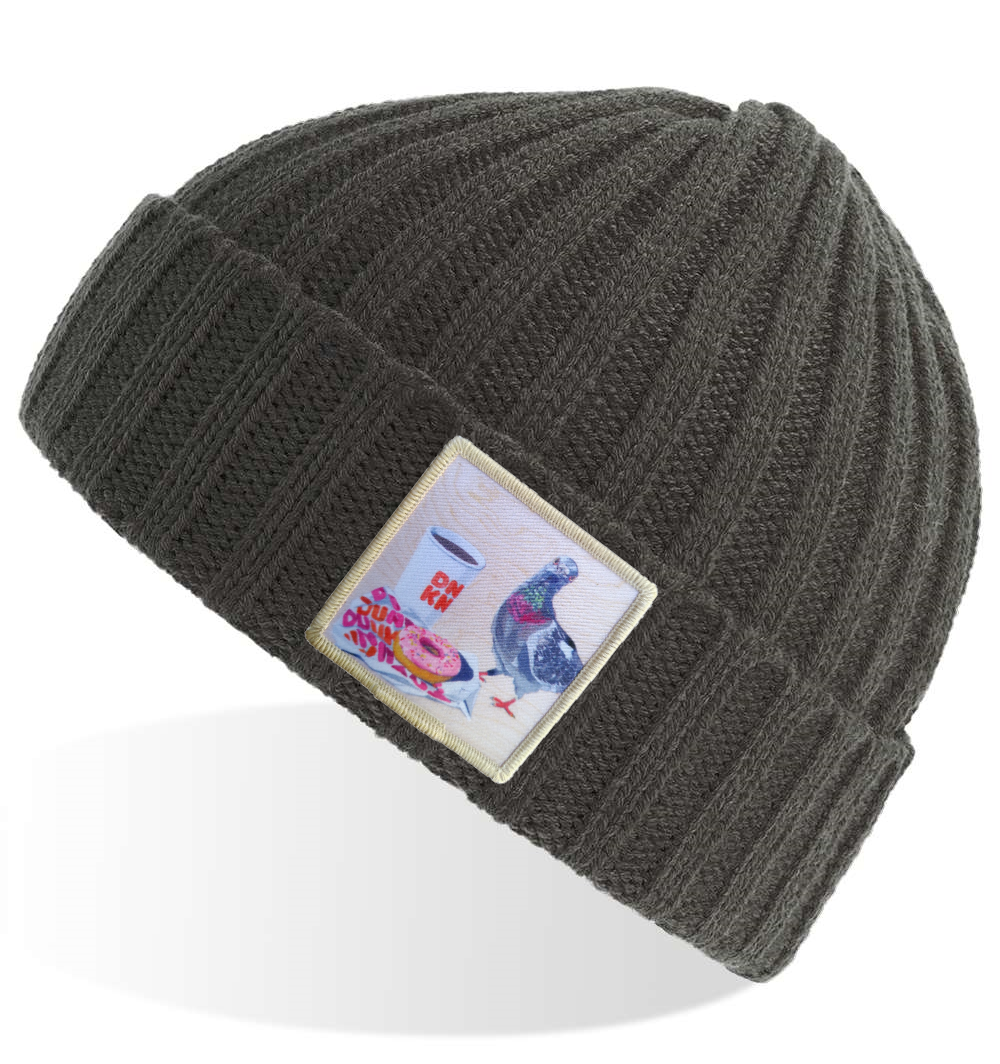 Grey Sustainable Cable Knit Hats Flyn Costello Pigeons Run On Donuts  