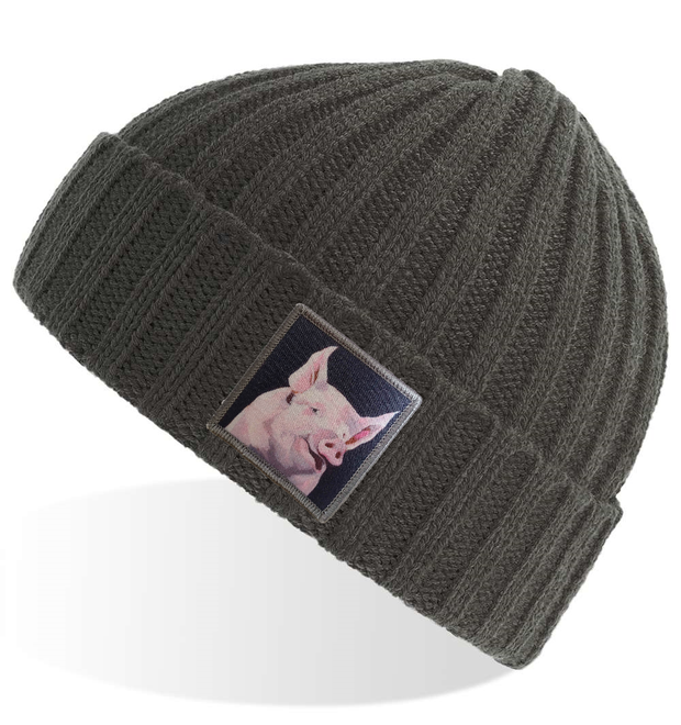 Grey Sustainable Cable Knit Hats Flyn Costello Piggie  