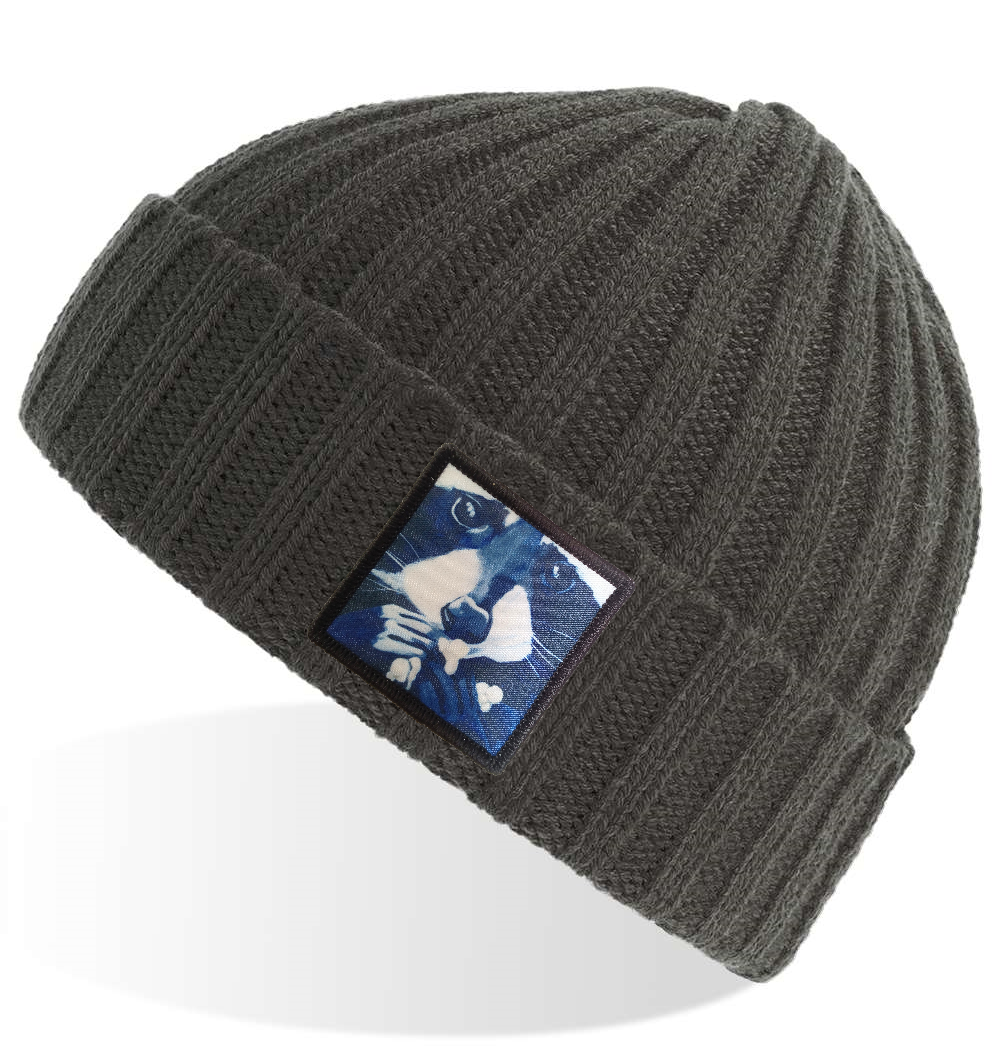 Grey Sustainable Cable Knit Hats Flyn Costello Raccoon Pop  