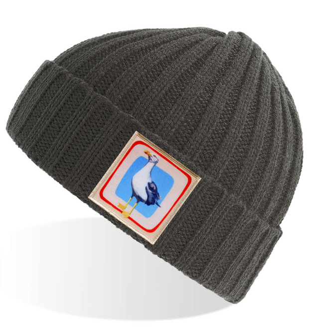 Grey Sustainable Cable Knit Hats Flyn Costello Seagulls  