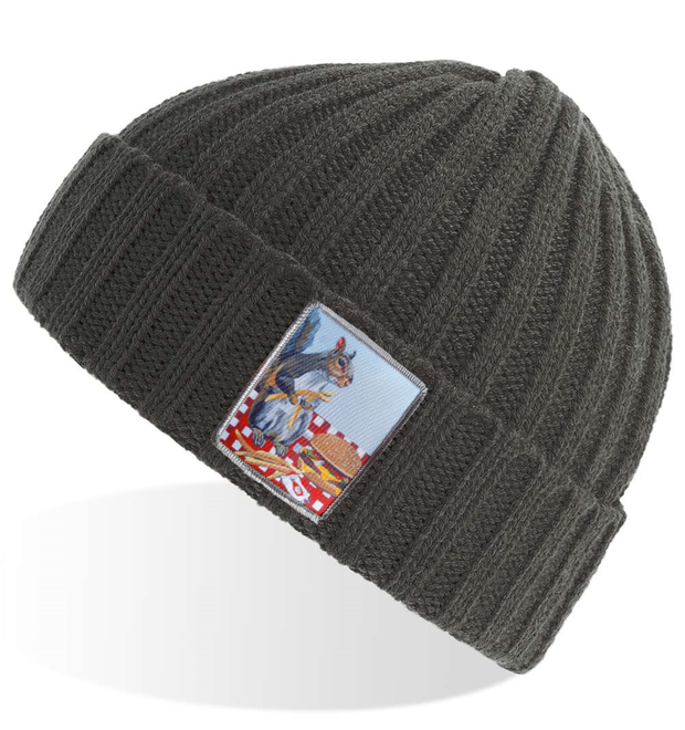 Grey Sustainable Cable Knit Hats Flyn Costello Squirrel Burger  