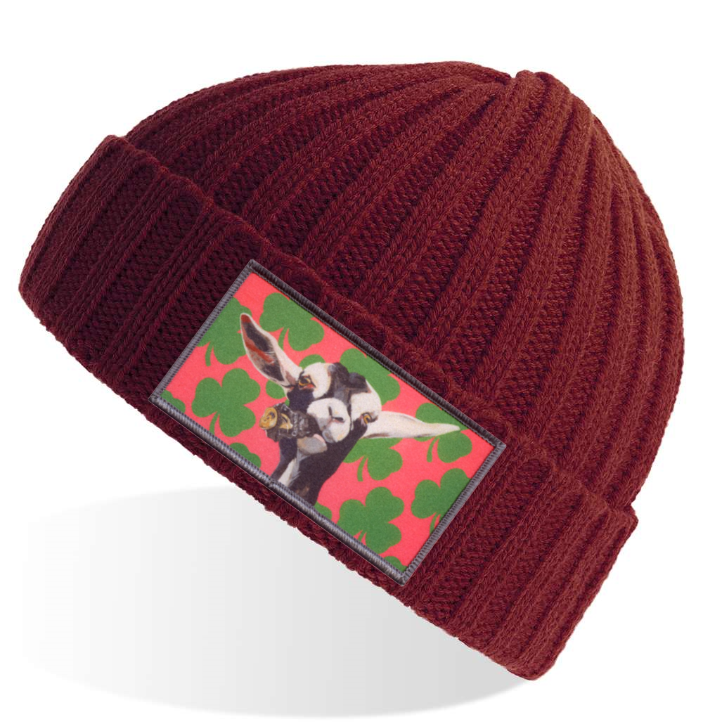 Maroon Sustainable Cable Knit Hats Flyn Costello Can Crusher  