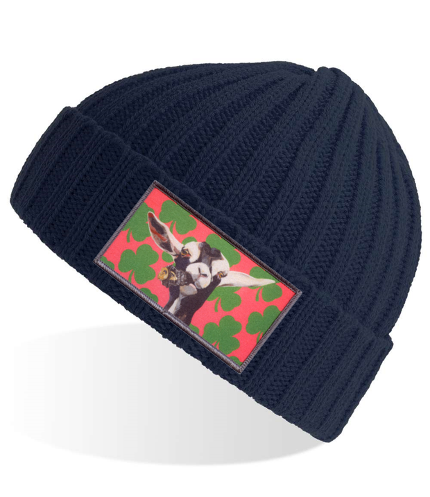 Navy Sustainable Cable Knit Beanie Hats Flyn Costello Can Crusher  