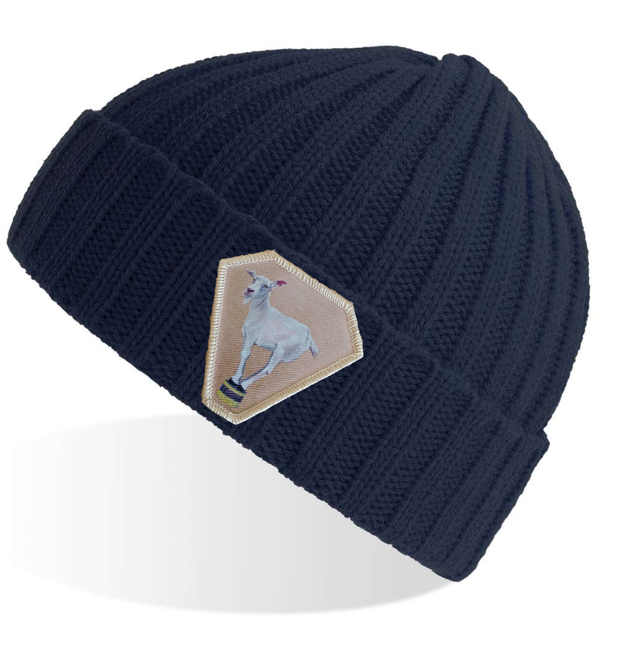 Navy Sustainable Cable Knit Beanie Hats Flyn Costello Diamond Goat  