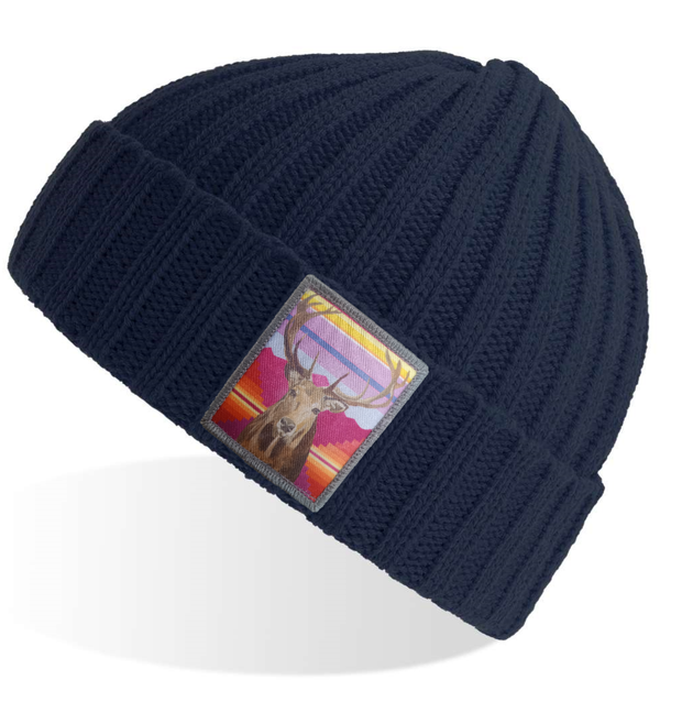 Navy Sustainable Cable Knit Beanie Hats Flyn Costello Elk  