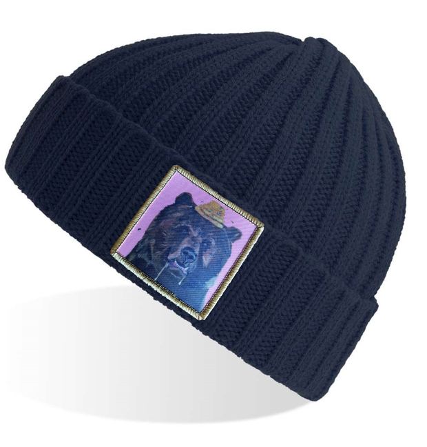 Navy Sustainable Cable Knit Beanie Hats Flyn Costello Honey Bear  