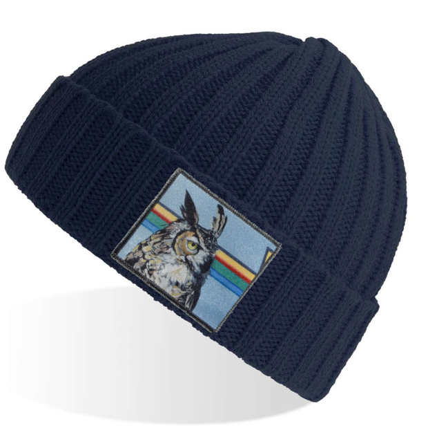 Navy Sustainable Cable Knit Beanie Hats Flyn Costello Owl  