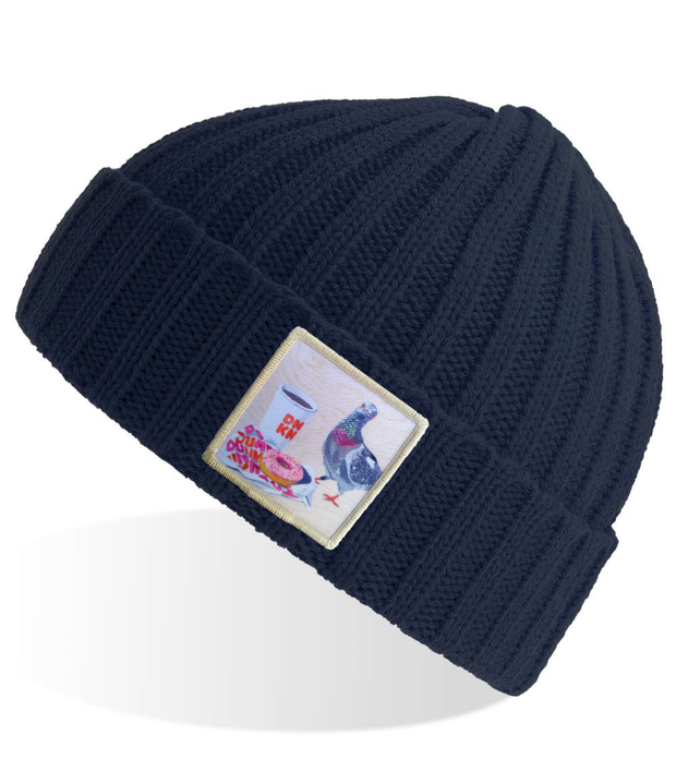 Navy Sustainable Cable Knit Beanie Hats Flyn Costello Pigeons Run On Donuts  