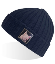 Navy Sustainable Cable Knit Beanie Hats Flyn Costello Piggie  