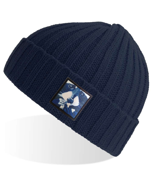 Navy Sustainable Cable Knit Beanie Hats Flyn Costello Raccoon Pop  