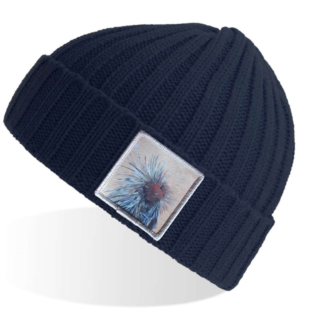 Navy Sustainable Cable Knit Beanie Hats Flyn Costello Porcupine  