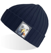 Navy Sustainable Cable Knit Beanie Hats Flyn Costello Seagull with Cig  