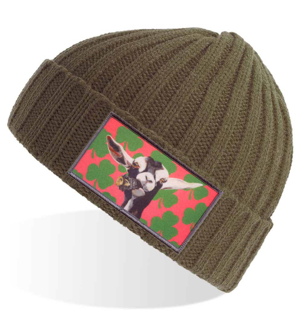 Olive Sustainable Cable Knit Hats Flyn Costello Can Crusher  