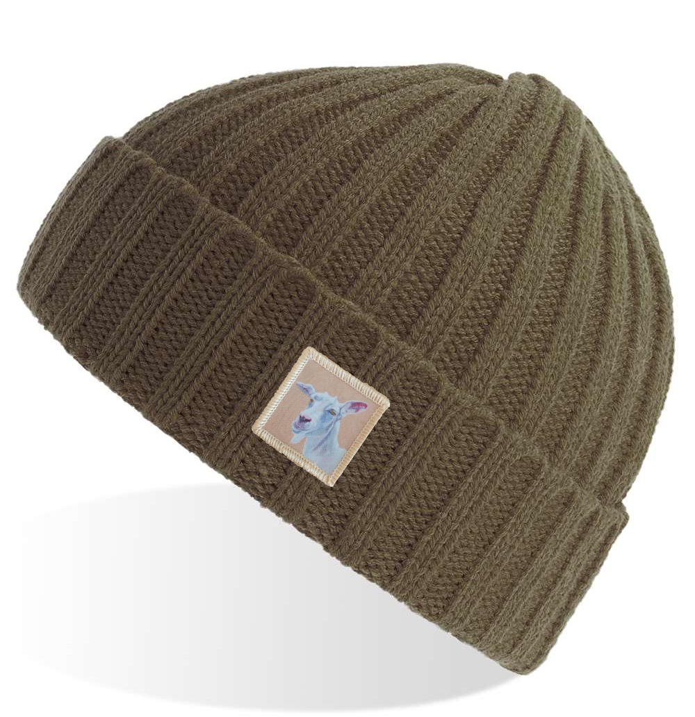Olive Sustainable Cable Knit Hats Flyn Costello Goat  
