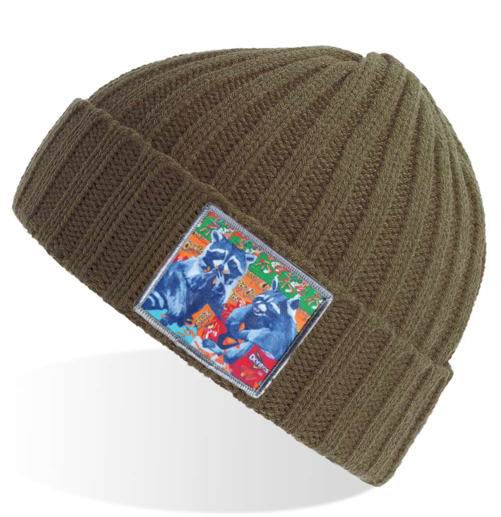 Olive Sustainable Cable Knit Hats Flyn Costello Junkfood Bandits  