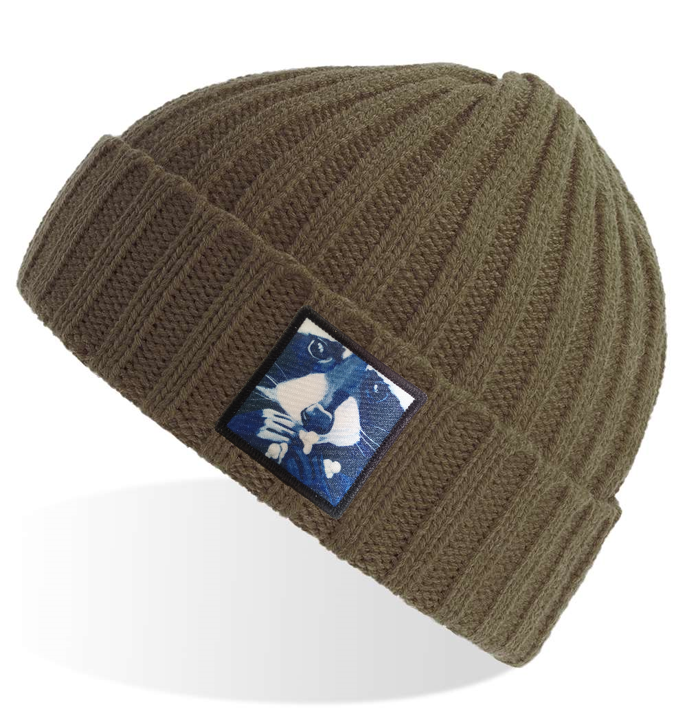 Olive Sustainable Cable Knit Hats Flyn Costello Raccoon Pop  