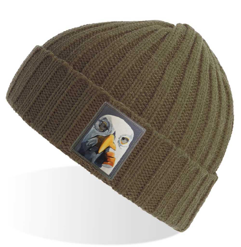 Olive Sustainable Cable Knit Hats Flyn Costello Seagull with Cig  