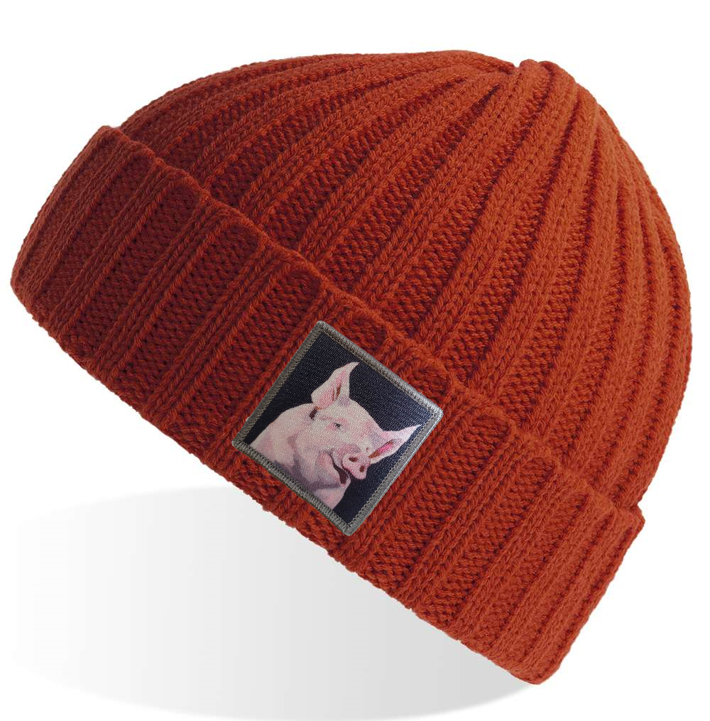 Rusty Sustainable Cable Knit Beanie Hats Flyn Costello Piggie  