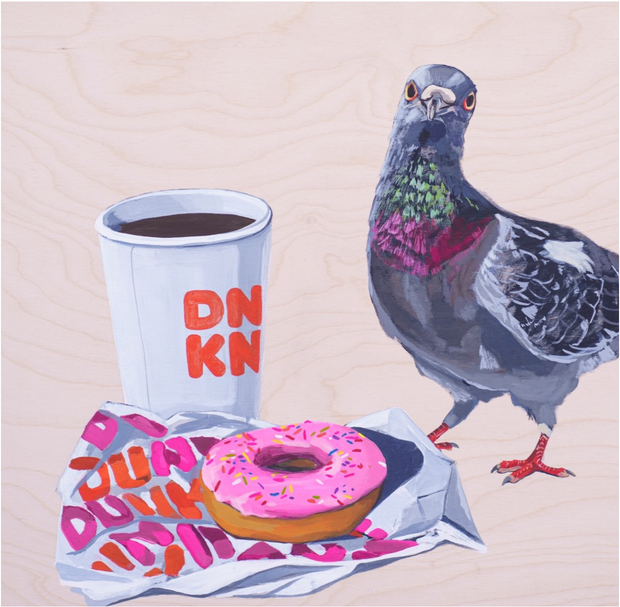 Pigeons Run on Donuts Mini Print Card postcards Flyn Costello   
