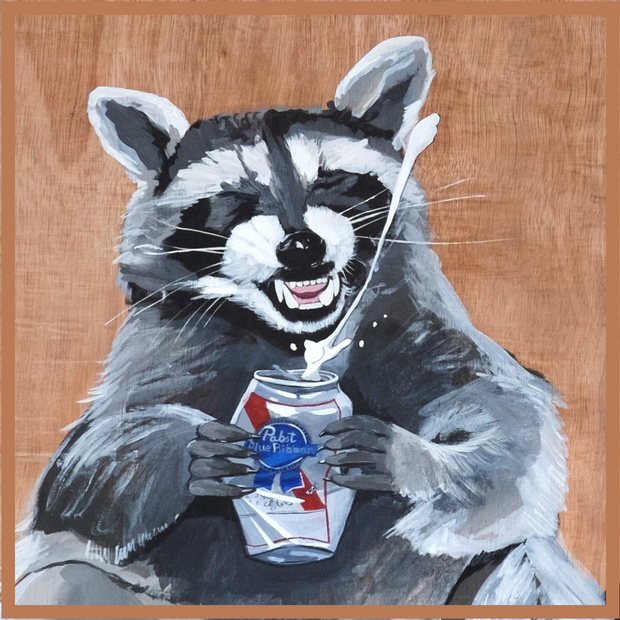 Beer Bandit Square Raccoon Sticker Stickers Flyn Costello 2x2 inches  
