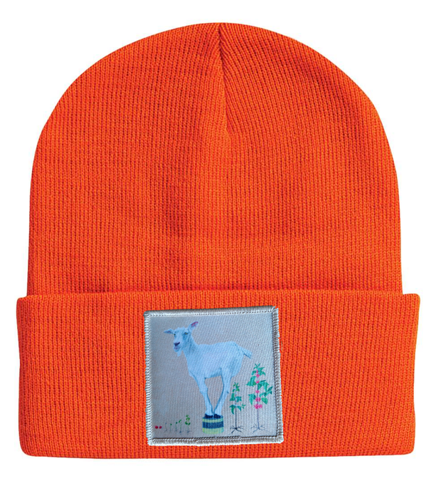 The Discoverer Goat Beanie Hats Flyn Costello Neon Orange  