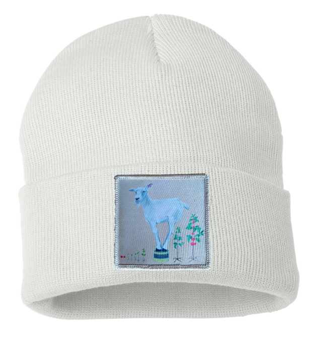 The Discoverer Goat Beanie Hats Flyn Costello White  