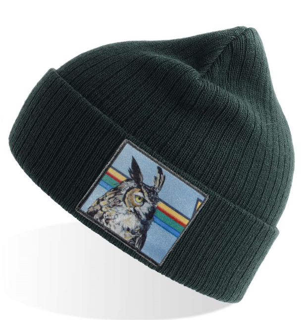 Green Sustainable Rib Knit Hats Flyn Costello Owl  