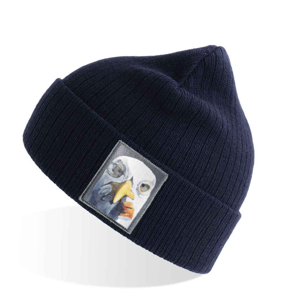 Navy Sustainable Rib Knit Beanie Hats Flyn Costello Seagull with Cig  