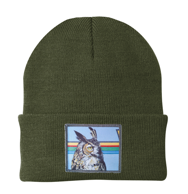 Gaia Owl Beanie Hats Flyn Costello Olive  
