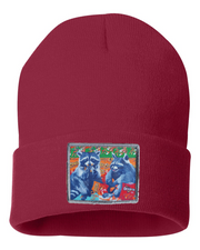 Junk Food Bandits Raccoon Beanie Hats Flyn_Costello_Art Cardinal Red  