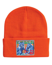 Junk Food Bandits Raccoon Beanie Hats Flyn_Costello_Art Neon Orange  