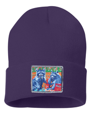 Junk Food Bandits Raccoon Beanie Hats Flyn_Costello_Art Purple  