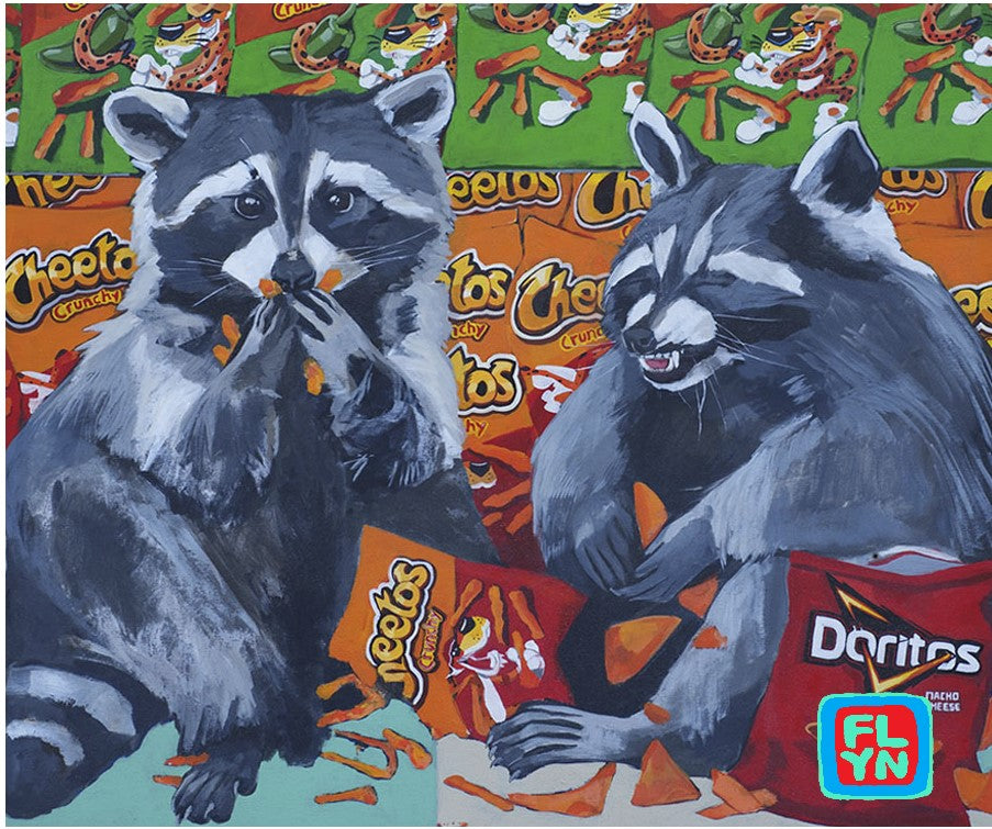 Junk Food Bandits Raccoon Sticker Stickers Flyn_Costello_Art 2x2 inches  