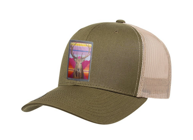 Moss-Khaki Trucker Hats Flyn Costello Elk  