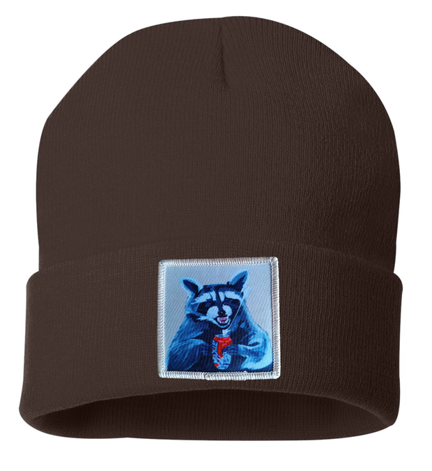 Camp Crasher Raccoon Beanie Hats Flyn Costello Brown  