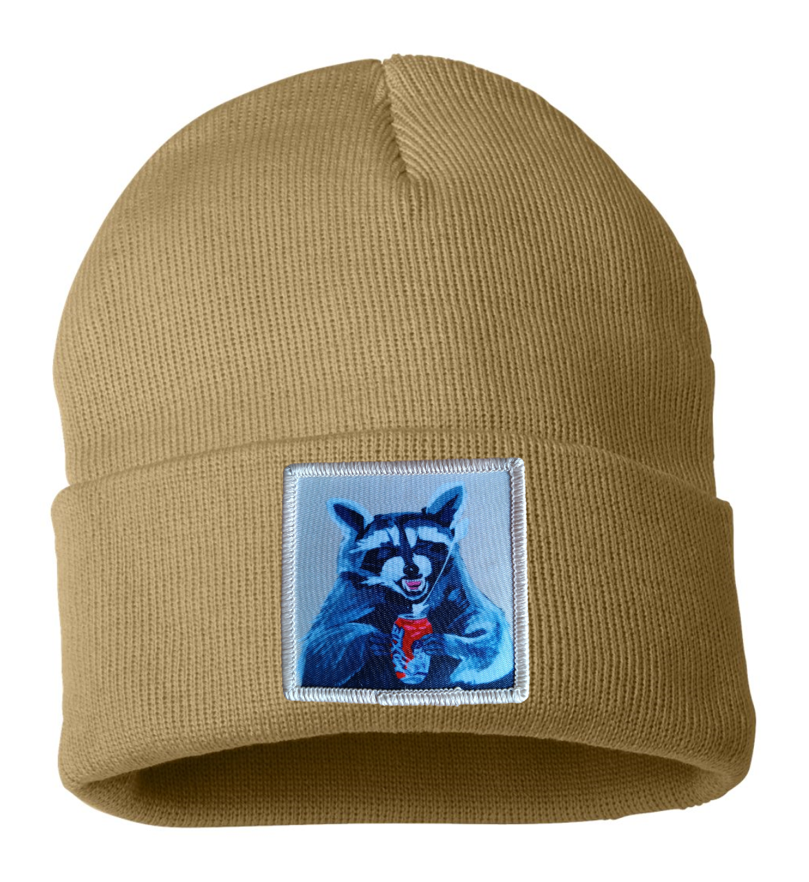 Camp Crasher Raccoon Beanie Hats Flyn Costello Camel  