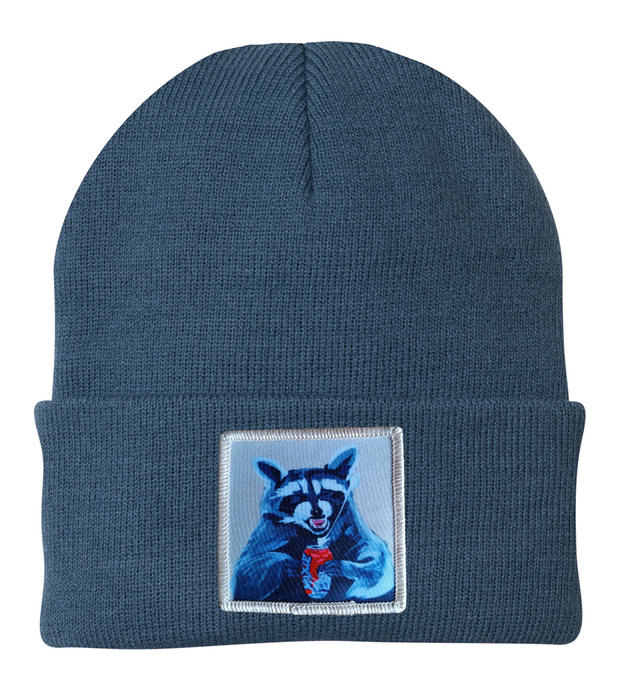 Camp Crasher Raccoon Beanie Hats Flyn Costello Dusty Blue  