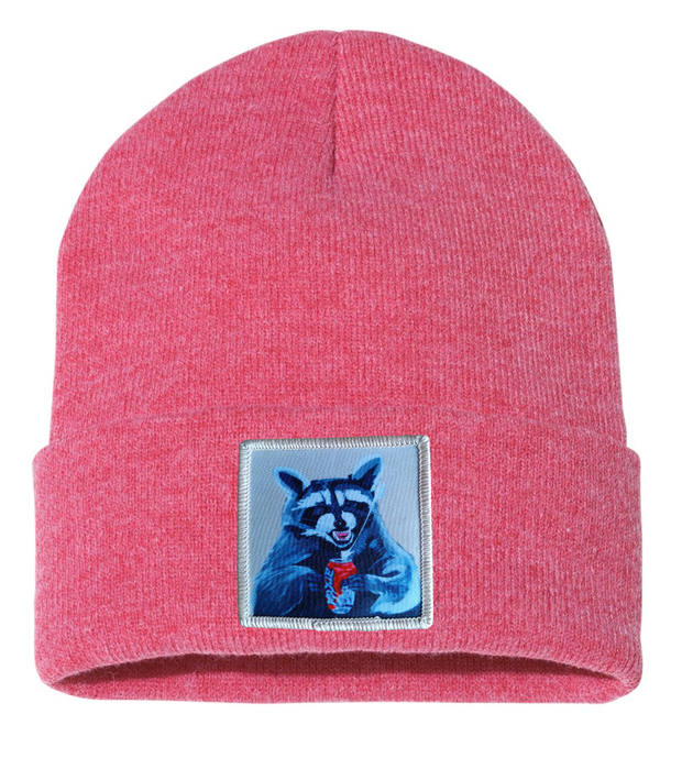 Camp Crasher Raccoon Beanie Hats Flyn Costello Heather Red  