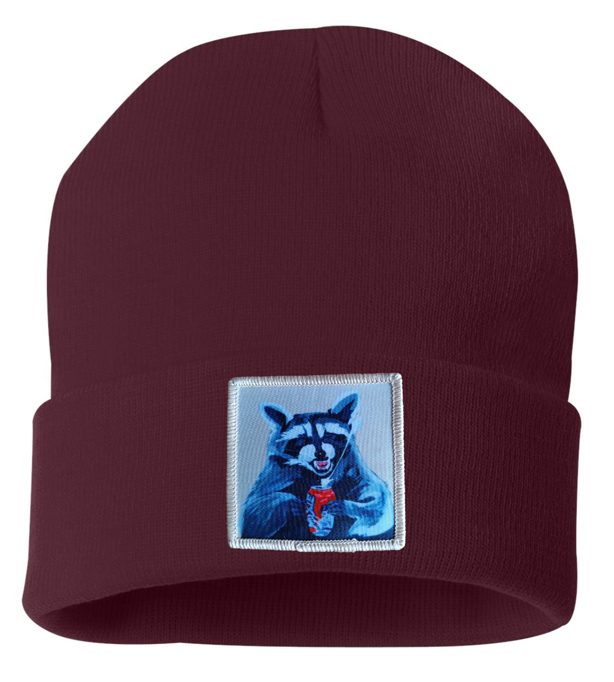 Camp Crasher Raccoon Beanie Hats Flyn Costello Maroon  