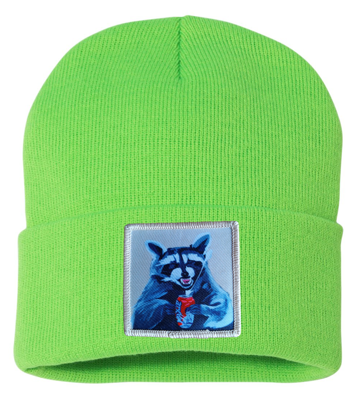 Camp Crasher Raccoon Beanie Hats Flyn Costello Neon Green  